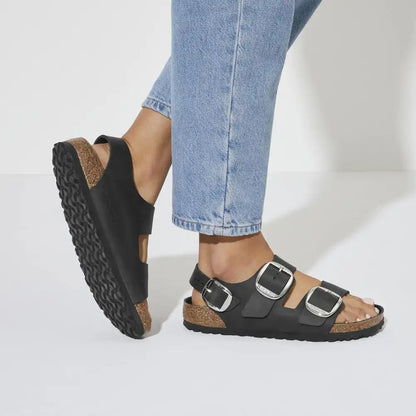 MILANO BIG BUCKLE OILED LEATHER SANDALS REGULAR